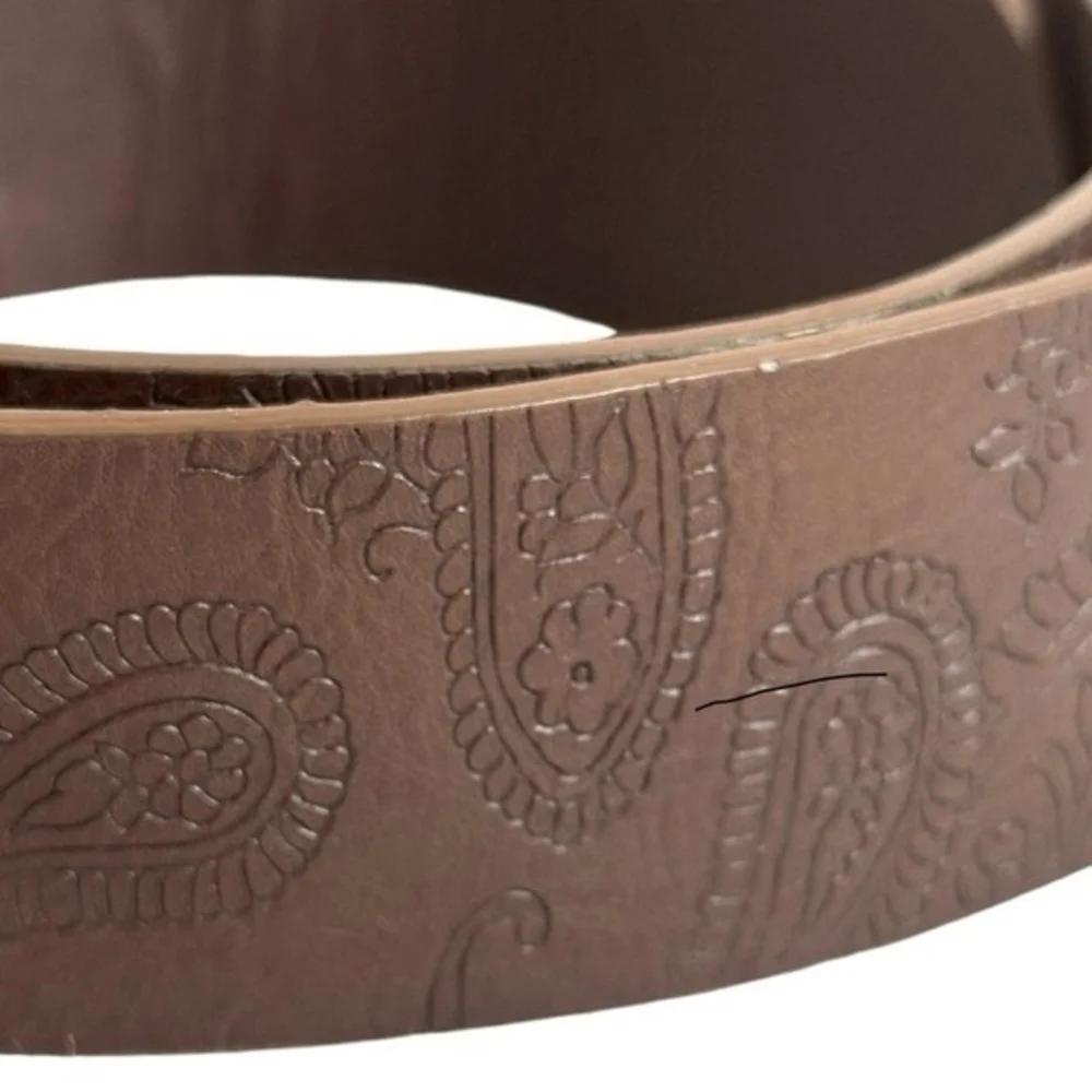 Women Brown Embossed Leatherette Belt Flower Rhinestone Metal Buckle 36